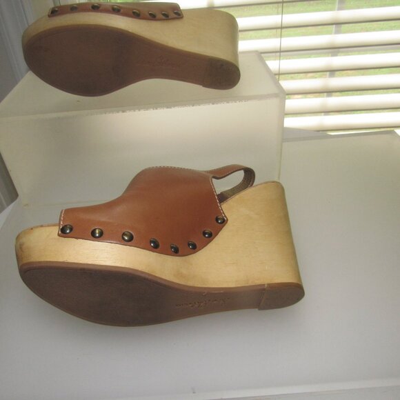 SAM EDELMAN Camilla Brown Leather Wood Wedge Sandals Shoes Size 9.5M - Picture 5 of 6